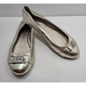 COACH London Metallic Champagne Gold Leather Ballet Flat Shoes Size 7.5 B